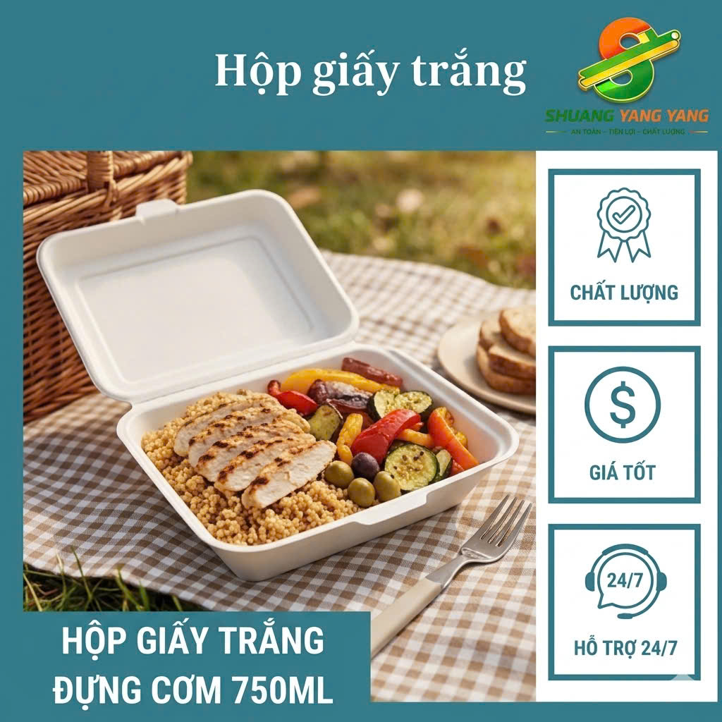 hộp giấy trắng đựng cơm