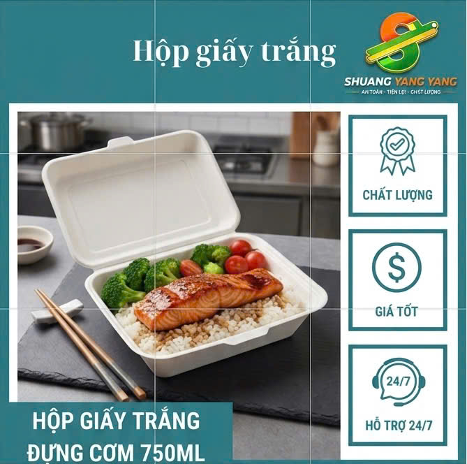 hộp giấy trắng đựng cơm